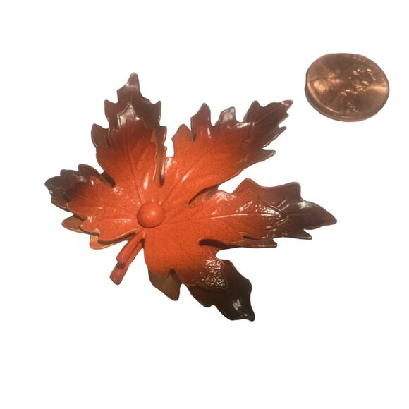 Maple Leaf Vintage Brooch Pin Orange & Brown - Picture 3 of 4
